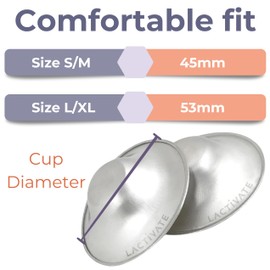 Lactivate Silver Nursing Cups S/M 45mm – Pure Solid 925 Sterling Silver Nipple Shield for Breastfeeding – Soothe Sore, Cracked Nipples – Set of Two Breast Shields in a Soft Storage Pouch