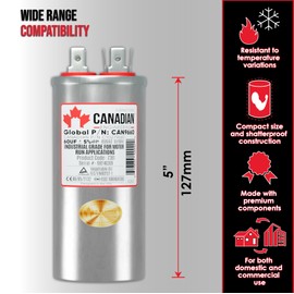 AC Capacitor 60 μF, 450VAC, CBB65 Motor Run Round Capacitor for Air Conditioner, Industrial Electric Motors, Compressors, Air Conditioners