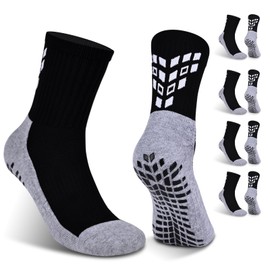 Gogogoal Anti-slip Grip Soccer Football Socks Men Youth Boy Cushioned Breathable Non-Slip Sports Sokcs 5-7.5 Black+White M 4 Pair