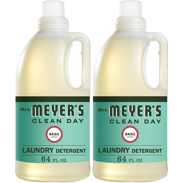 Mrs. Meyer's Clean Day Liquid Laundry Detergent, Cruelty Free and Biodegradable Formula Infused with Essential Oils, Basil Scent, 64 oz - Pack of 2 (128 Loads)