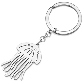 NEWEI Cute Jellyfish Dolphin Whale Keyring Rings Charms Decorations for Women Girls Sea Animals Lovers Charms, Silver Plated Jellyfish #2, M