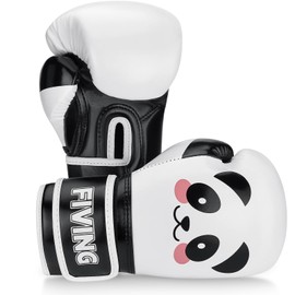 FIVING Children's Boxing Gloves, Panda Design, 4-6 oz, Breathable Mesh, Integrated Wrist Protection, for 3-9 Years (White, 6 oz)