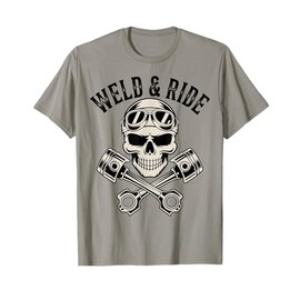 Skull with Goggles and Crossed Pistons Biker Artwork T-Shirt