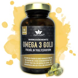 naturalie® Omega 3 Gold High Dose 400 mg EPA + 300 mg DHA per Capsule Very Low TOTOX Value Sustainable Friend of the Sea Tested for Harmful Substances 110 Capsules in Brown Glass