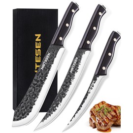 Naitesen Professional Butcher Knife Set 3, Bullnose Meat Carving knife Breaking Knife Boning Knife Hand Forged Very Sharp for Meat Cutting Home Kitchen Cooking BBQ Gifts for Men Women
