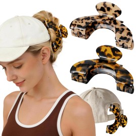 Bessrung 2 Pcs Hat Claw Clips for Women, Strong Hold Non-Slip Hat Hair Clips, Tortoise Shell Acetate Claw Clips for Trucker Hats Baseball Caps Beach Hats, Large Hair Clips for Thin Hair