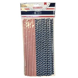 50 Pack Stripes Patriotic Paper Straws, Red, White and Blue USA, Themed Eco Friendly Straws for Fourth of July, Memorial Day, BBQs and Parties, Festive, Durable Drink Decor for Any Celebration