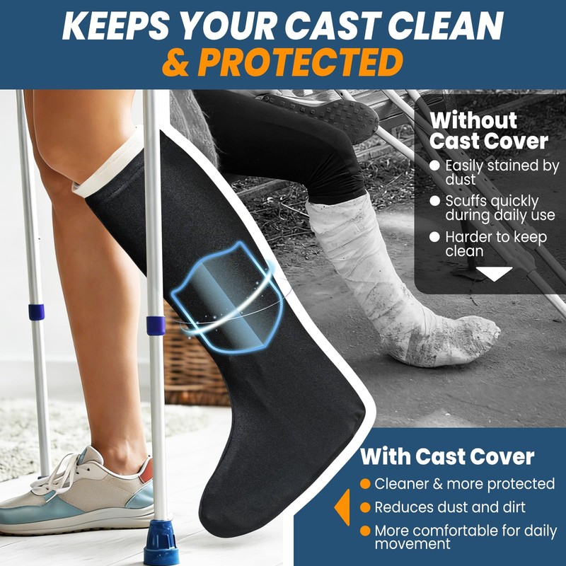 Below-Knee Leg Cast Covers, 3 Pack Protective Sleeves, Black