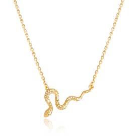 Fettero Gold Necklace for Women Pendant Necklace 14K Gold Plated CZ Snake Pendant Dainty Animal Necklace Charm Delicate Snake Necklace for Everyday Dainty Necklace Jewelry