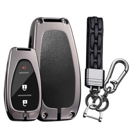 TECART Key Fob Cover with Keychain,Zinc alloy Key Case Shell Full Protection Fit for Chevy Equinox Malibu Camaro Cruze Blazer Traverse Trax 2/3/4/5 Buttons L Key Holder Black