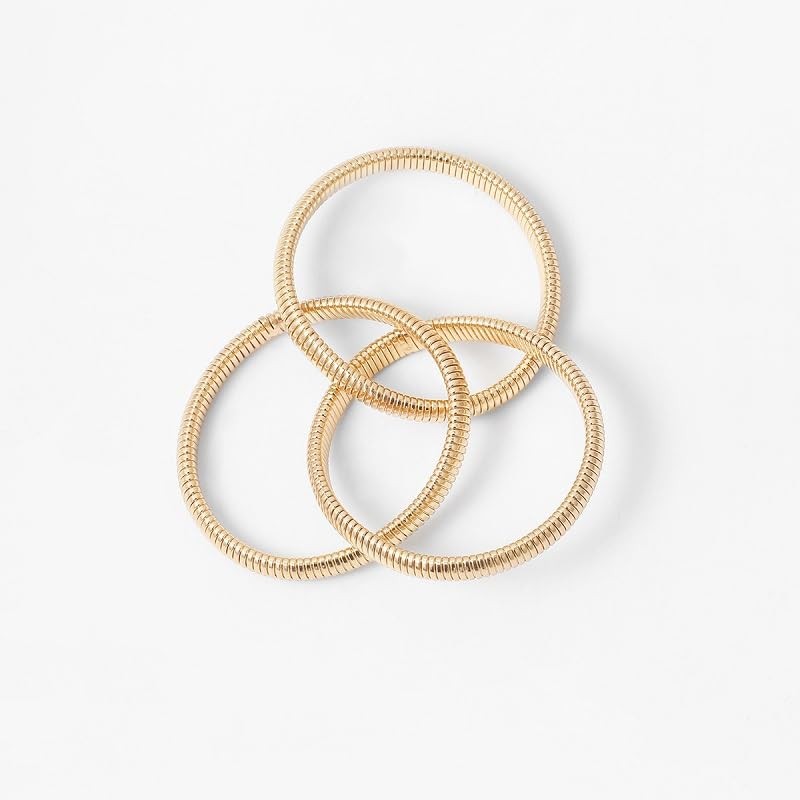 Pingyongchang Gold Chunky Bangle Stretch Bracelets Set For Women Men