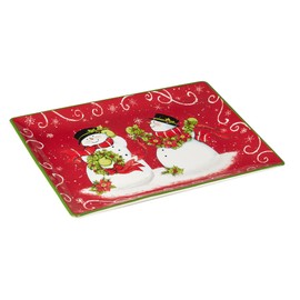 Certified International Holiday Magic Snowman Rectangular Serving Platter, 14" X 10", Multicolor, Large