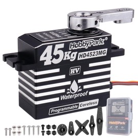 HobbyPark 45kg RC Servo High Torque Waterproof RC Steering Servo Metal Gear Digital Servos Stainless Steel Gears Aluminum Case for 1/7 1/8 1/10 RC Crawler Car Truck Buggy HV (Coreless Motor)