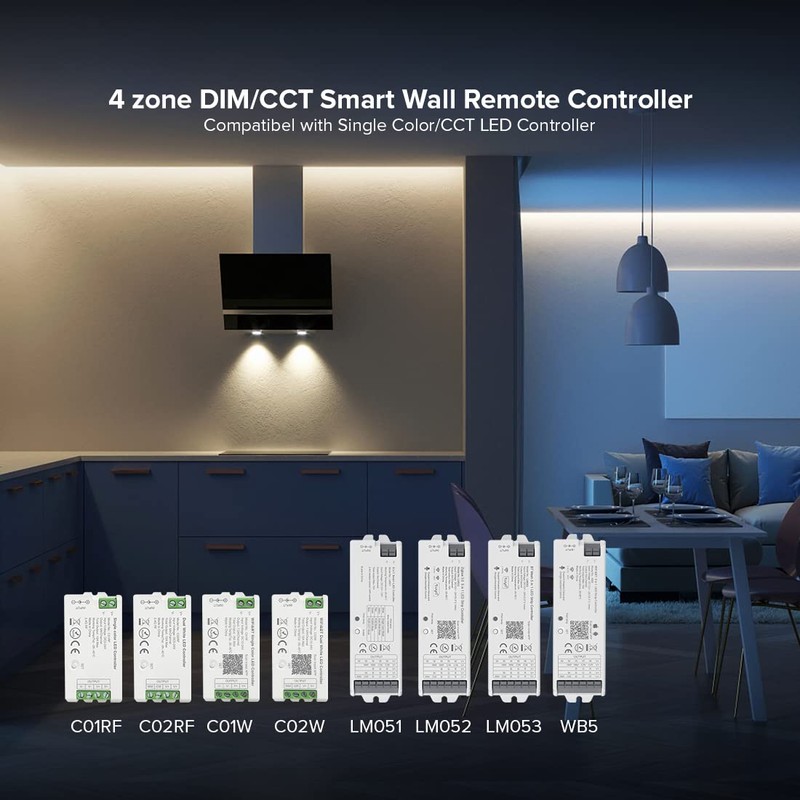 BTF-LIGHTING Wireless 2.4G RF 4 Zone Single Color Wall Mounted