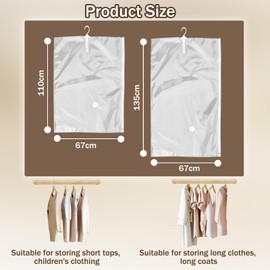 ASelected Hanging Vacuum Storage Bags,4 PCS Space-saving Vacuum Bag with hand pump,Clear and Reusable Closet Organizer for Clothes,Suits, Coats, Jackets or Dresses,Space Saver Vaccum Bags