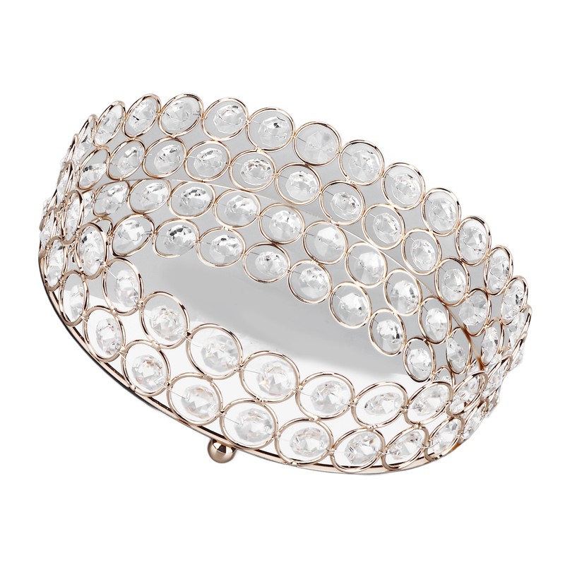 Crystal Cosmetic Makeup Tray 8in Round Display Tray Mirrored Metal