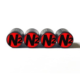 Red with Black N2 Nitrogen Tire Valve Stem Caps - Black Aluminum - Set of Four