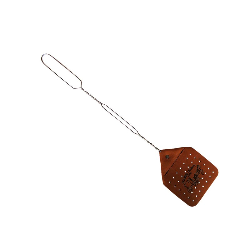 Amish Leather Fly Swatter Brown Holmes County Handcrafted Wire Handle