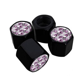 Metal Tire Valve Stem Caps 4 Pack,Car Wheel Stem Caps, Aluminum Universal Air Valve Covers for Cars, Trucks, SUVs, Bikes, Motorcycles, Bicycles(Skull Purple Floral)
