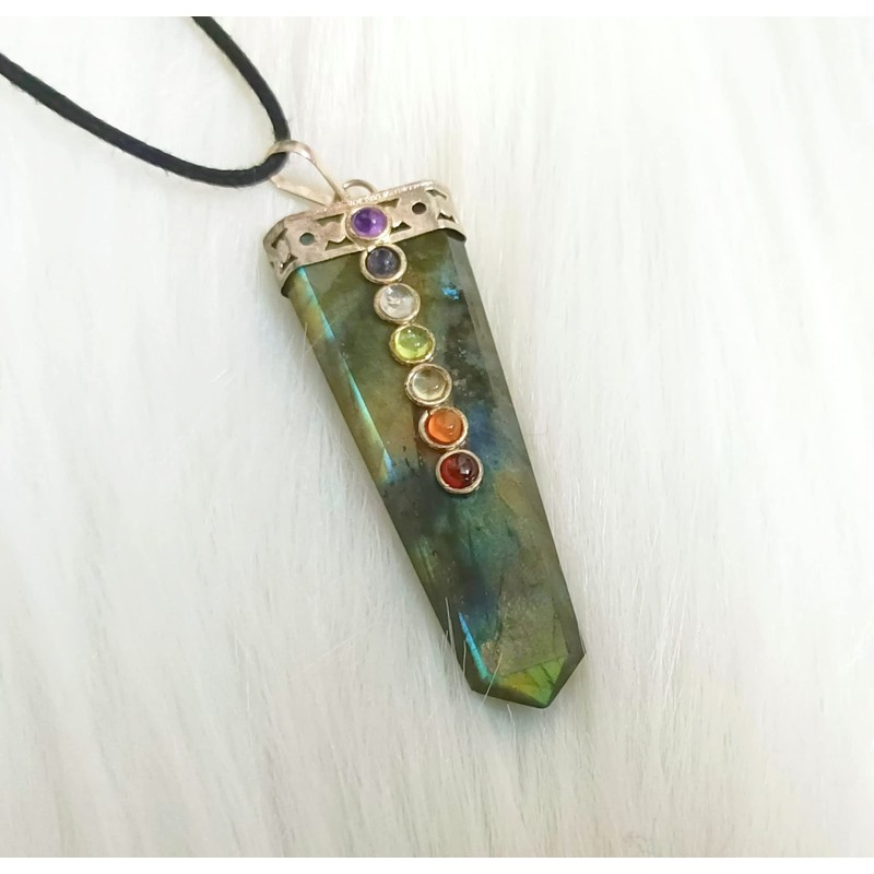 Jet International Labradorite Flat Chakra Pendant 2 Inches Approx. A