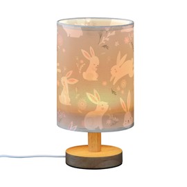YYZZH Table Lamp Easter Bunnies Rabbit Floral Nightstand Lamp with Wood Base Fabric Lamp Shade Bedside Desk Lamp for Living Room Bedroom Kids Room Office