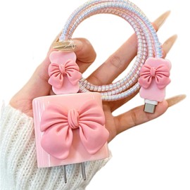 Cute Cable Protector for iPhone18W/20W Charger Power Adapter with 3D Bow Tie Charger Cord Protector,Soft Data Line Cable USB Wire Saver,Data Cable Phone Charger for iPhone8 11 13 14 15 16 Plus Pro Max