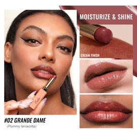 Oulac Glass Shine Red Lipstick for Women, 2 in 1 Tinted Lip Balm, Hydrated Juicy and Moisture Lip Color for Dry, Cracked and Chapped Lips, Vegan 2.2g/0.07oz (02)