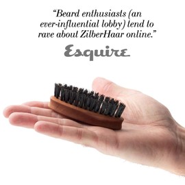 ZilberHaar Pocket Mustache and Beard Brush - Stiff Boar Bristles Small Brush - Perfect Beard Grooming Tool - Relieves beard itch - Short and Medium - Made in Europe