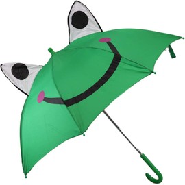 Ebros Gift Pack of 2 Children Kids Animated Colorful Pop Up Umbrella 33" Diameter Animal Themed Umbrellas with 3D Ears Or Eyes Fun Child Friendly Playing in The Rain (Green Happy Frog Toad)