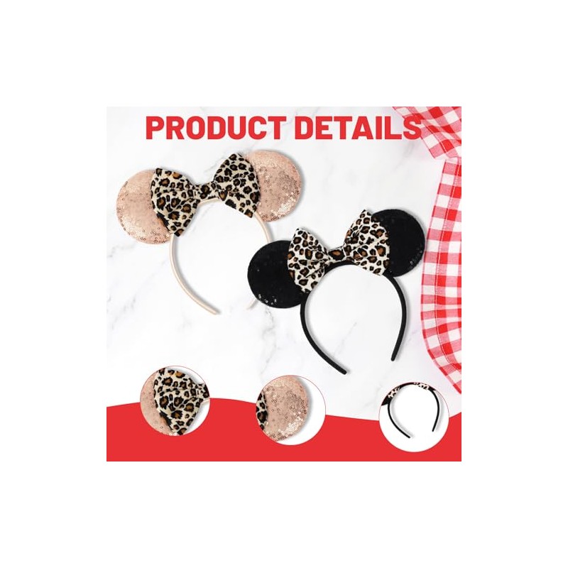 2 Pcs Mouse Ears Headbands, Shiny Bow Glitter Mouse Ears