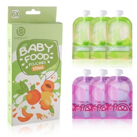 BabyNutri Reusable Baby Food Pouches, 6 Pack, 5oz, BPA Free, Leak-Proof, Freezer Safe