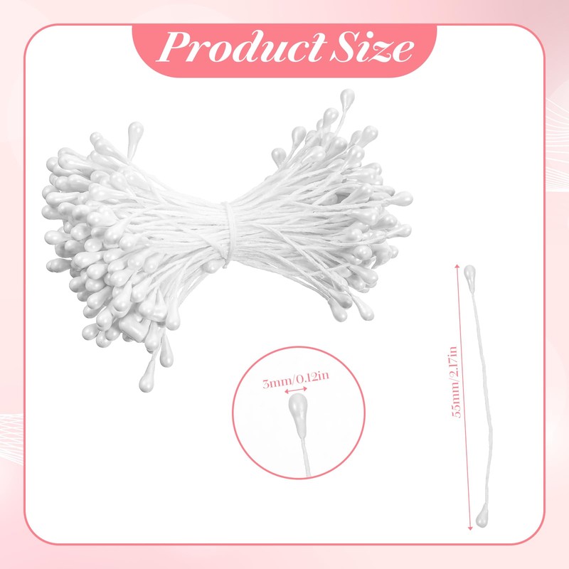 Matwsec 150PCS Stamens for Flower Making 3mm White Flower Stamen