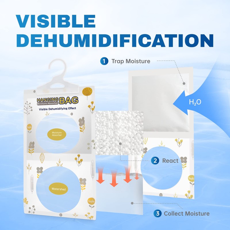 Vacplus Moisture Absorbers, Hanging Closet Dehumidifier Bags, Humidity Packs, Desiccant,