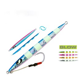 OCEAN CAT Fast Slow Metal Lead Jig Jigging Fishing Lures Glow Saltwater Offshore Fishing Jigs Speed Jigging Slow Jigging Pitching Lures Vertical Jigging Assist Hooks (#013: Blue&Silver, 200g)