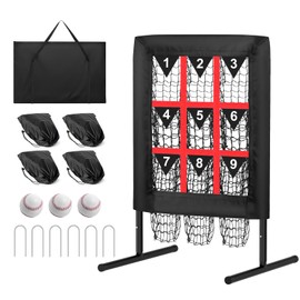 9 Hole Pitching Net with Strike Zone,Portable Softball Pitching Net,Baseball Pitching Target Height Adjustable Pitcher Training Equipment for Baseball & Softball Practice