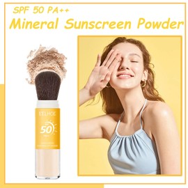 TIRDET Mineral Sunscreen Setting Powder, SPF 50 PA++ Powder Sunscreen for Face, Oil Control Lightweight Breathable Translucent Concealer Brush Face Powder for All Skin