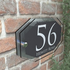 House Sign Modern Glass Effect Acrylic Door Number Name Road Plate Plaque