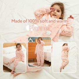 COOKY.D Unisex Baby Girls Boys Flannel Long Sleeve Sleeping Blanket with Feet Toddler Triple Zipper Cartoon Sleeping Bags,Pink Cat 2-3 Years