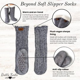 Britt's Knits Slipper Boot Socks Super Soft Warm Cozy Buttery Soft Knit Chenille Slipper Socks for Women - Wine