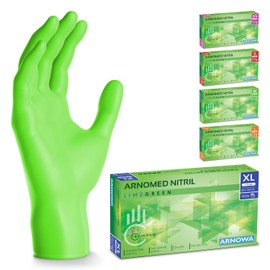 Arnomed Disposable Gloves, Green XL Nitrile Gloves, Disposable Gloves in Box of 100 Pieces, Disposable Powder-Free Gloves, Latex-Free Rubber Gloves, Disposable Gloves Available in XS, S, M, L and XL