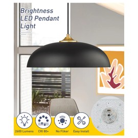 KUDOS 15 Inch Large LED Pendant Lights, Black and Gold Pendant Light Fixtures, Modern Hanging Lights for Kitchen Island, Dining Room, Living Room, Bedroom, 5CCT Adjustable, KDPL02-BK