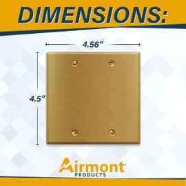 2-Gang Brass Outlet Cover, Satin Brass Blank Outlet Covers, Standard Size 4.5" x 4.56", Blank Wall Plate And Outlet Cover, Gold Outlet Covers, Brass Switch Plate Covers, Made In USA