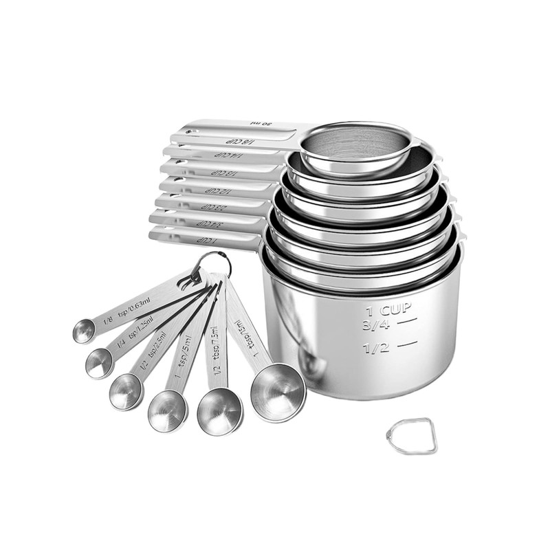 7x Stainless Steel Measuring Cups with 6x Measure Spoons Set,4x