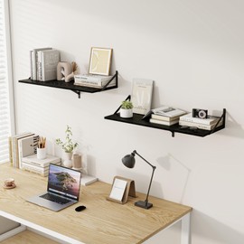 Fun Memories Floating Shelves for Wall, 12 Inch Deep Floating Shelves Set of 2, 36W x 12D Large Wall Shelf with Sturdy Metal Brackets for Living Room, Bathroom, Bedroom and Kitchen, Black