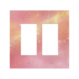 Dreamy Pink The Milky Way Golden Glitter Sparkles Stars Decorative Outlet Covers 2 Gang Double GFCI Rocker Electrical Wall Panels Light Switch Cover Plate for Bedroom Kids Room Decor
