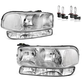 KarSpareHub Headlights Assembly for 1999-2006 GMC Sierra 1500 2500; for 2000-2006 GMC Yukon XL Headlamp Replacement Driver & Passenger Side with Bulbs