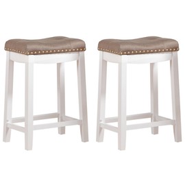 Angel Line Cambridge Padded Saddle Stool with Cushion, 24" Set of 2, White with Tan