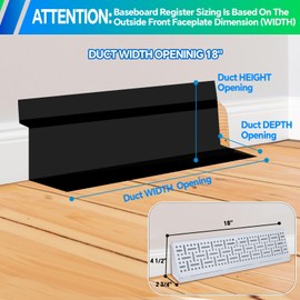Flowild 4 Pcs 18 Inch Baseboard Register (Duct Opening Size) - Wicker Design Baseboard Vent Covers for Home Floor Wall - Easy Adjust Air Supply Lever Floor Baseboard Diffuser (White)