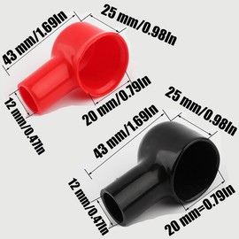 20Pcs Battery Terminals Boots Covers, 20x12mm Insulating Protector, Cable Lug Protector Cover Insulating Covers Tool for Cars Boats (10 Red+10 Black)