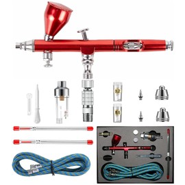HUBEST New Professional 0.2mm/0.3mm/0.5mm Dual Action Airbrush Kit Spray Paint Gun Kit Complete Set for General-Purpose Art-and-Craft Projects Model-Railroad Detailing R/C Kits